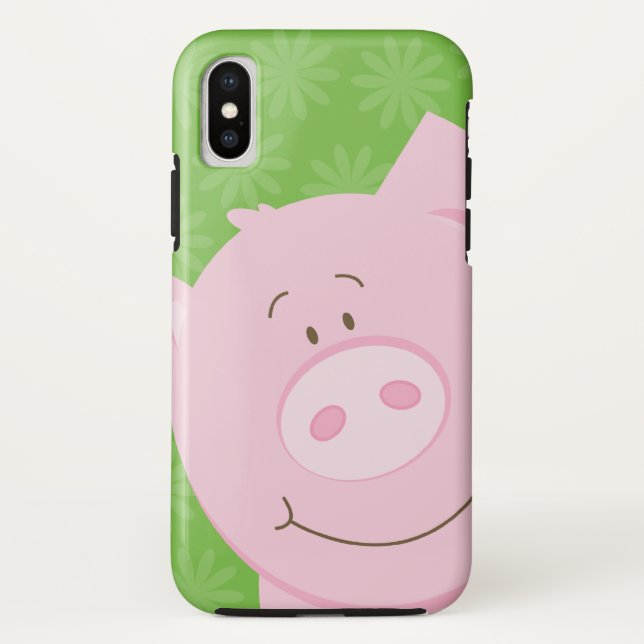 Pink Pig iPhone Cell Case Green Background (Back)