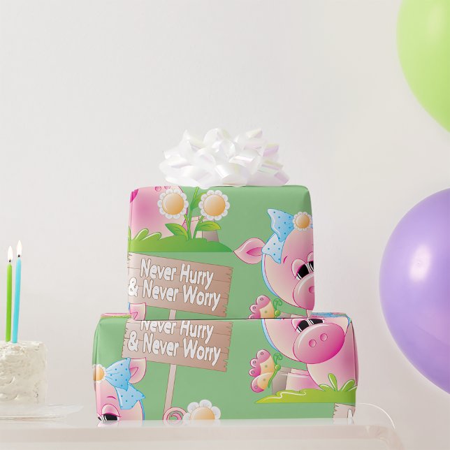 Pink Pig Nursery Never Hurry Never Worry Wrapping Paper (Creator Uploaded)