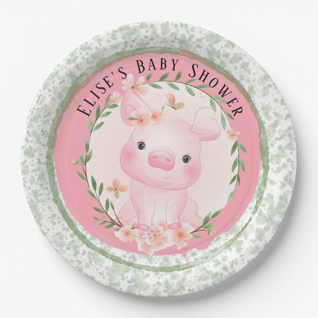 Pink Pig of Cuteness Girl Baby Shower Custom Paper Plate (Front)