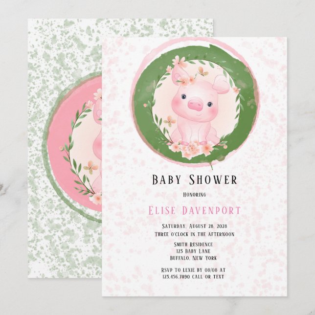 Pink Pig of Cuteness Girl Baby Shower  Invitation (Front/Back)