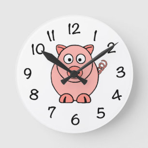 Pink Pig Round Clock
