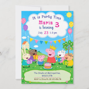 Pink Pig Theme invitaion. Kids party. Invitation