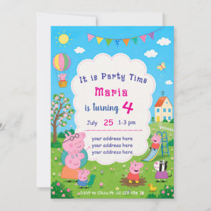 Pink Pig Theme invitaion. Kids party. Invitation