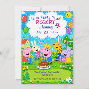 Pink Pig Theme invitaion. Kids party. Invitation