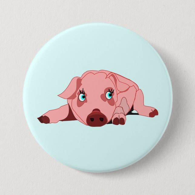Pink Pig with Blue Eyes Button - Your Colour (Front)
