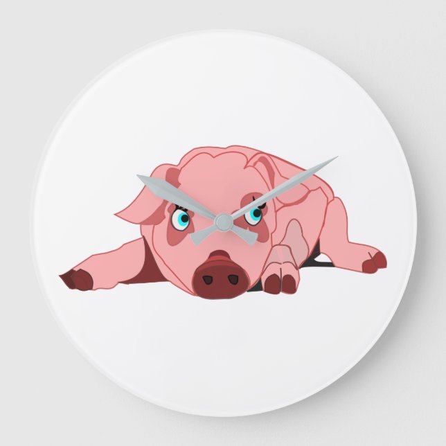 Pink Pig - Your Colots and Text Large Clock (Front)