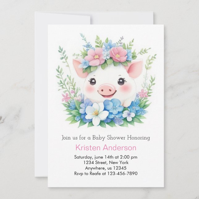 Pink Piggy and Farmyard Magic Girl Baby Shower Invitation (Front)