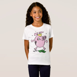 Pink Piggy Bank With Money Girls T-Shirt