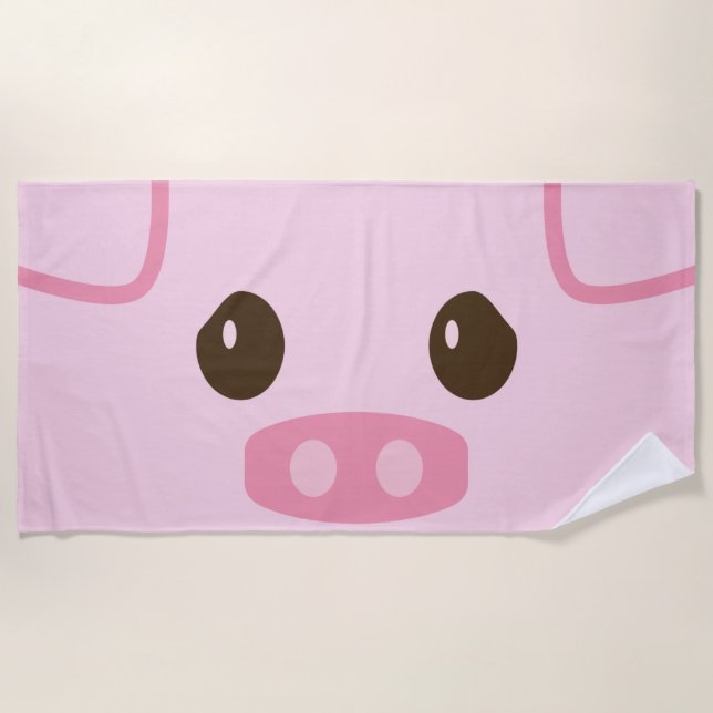 Pink Piggy Face Beach Towel (Front)