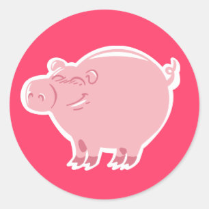 pink piggy funny cartoon classic round sticker