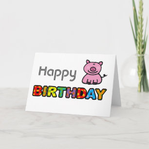 Pink piggy happy birthday card
