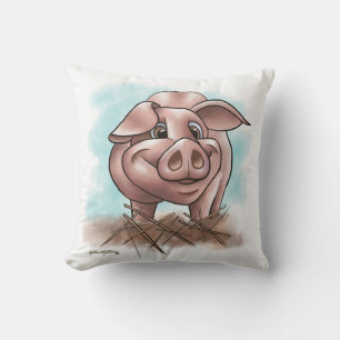 Pink Piggy in the Straw Cartoon Cushion