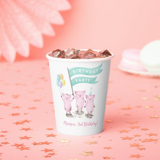 Pink Piggy Kids Birthday Party I Paper Cups (Insitu)