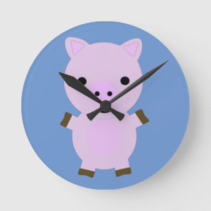 Pink Piggy Round Clock