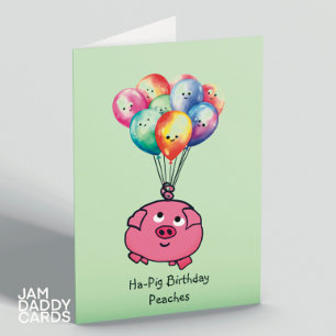 Pink piggy with Balloons Birthday  Thank You Card