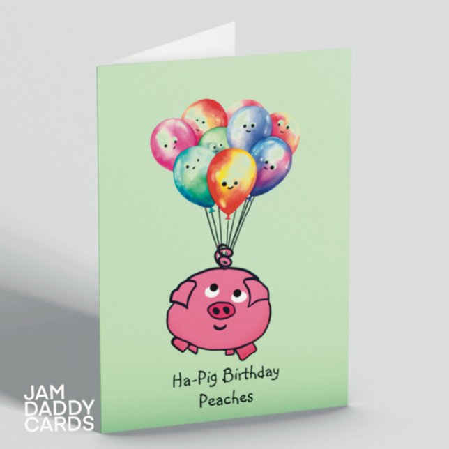 Pink piggy with Balloons Birthday  Thank You Card (Creator Uploaded)