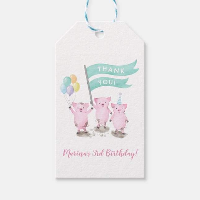 Pink PIggy's Kids Birthday Favour Tags (Front)