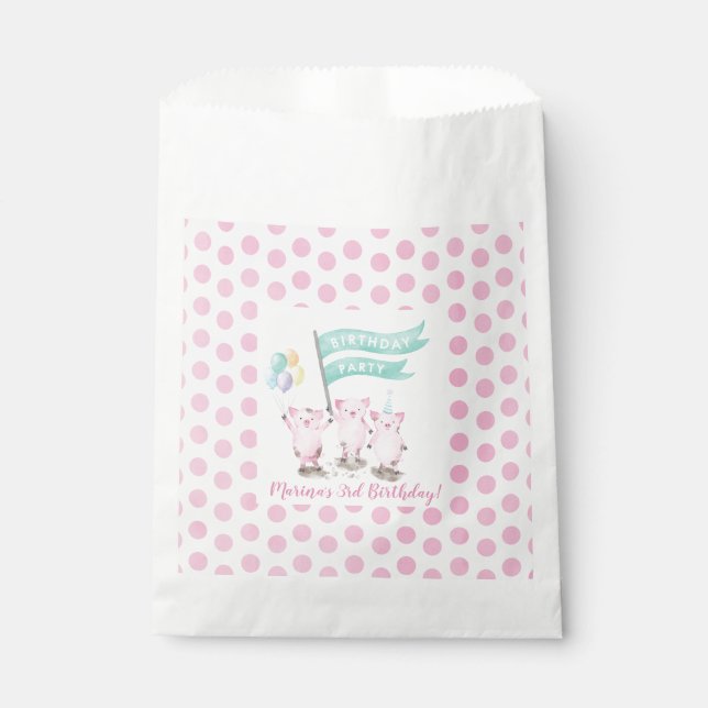 Pink Piggy's Kids Birthday Party Favour Bag (Front)