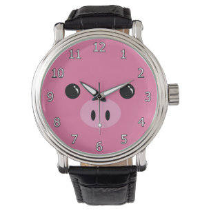 Pink Piglet Cute Animal Face Design Watch