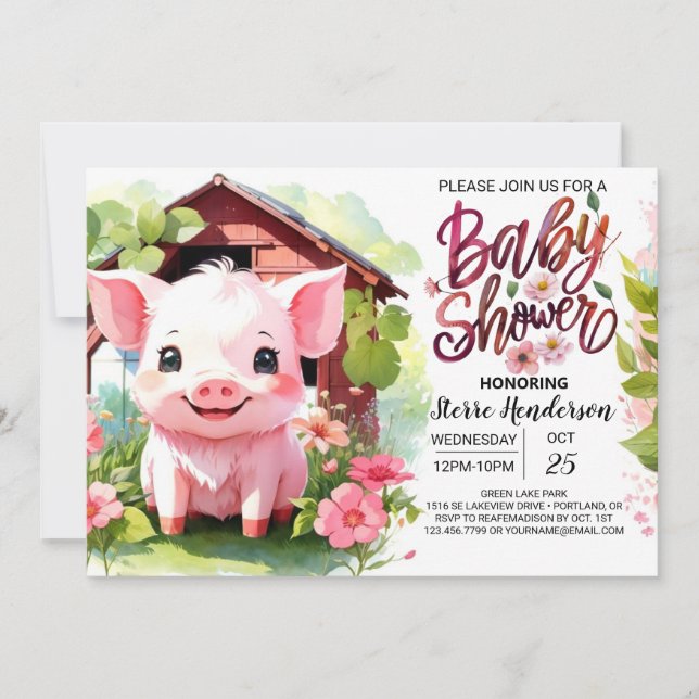 Pink Piglet Farm Animals Baby Shower Invitation (Front)