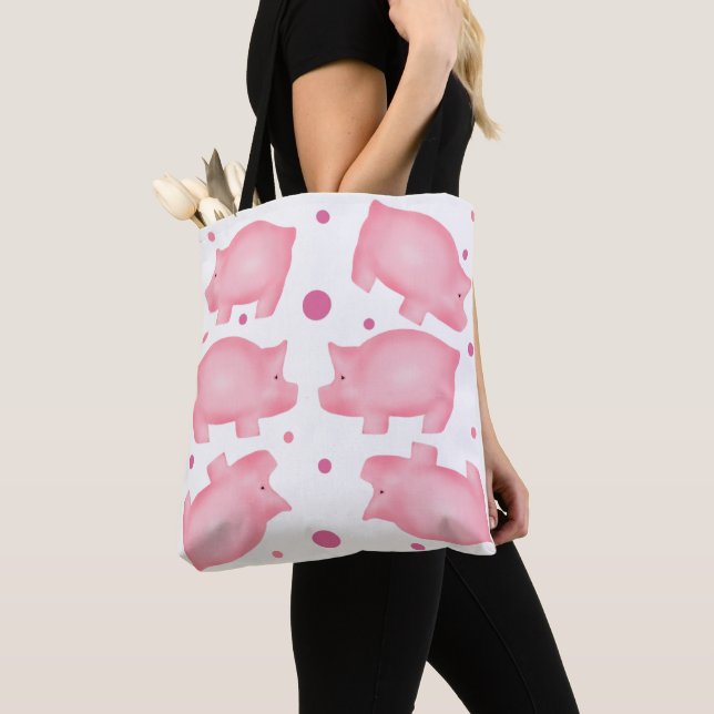Pink Pigs All Over Print Tote Bag (Close Up)