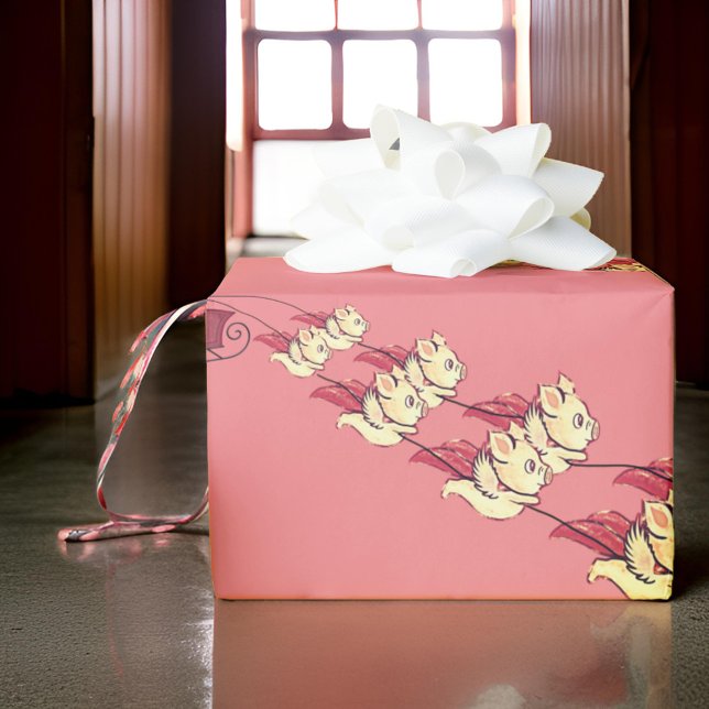 Pink Pigs Fly like Christmas Reindeer  Wrapping Paper (Creator Uploaded)