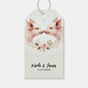 Pink Pigs Snout to Snout Floral Rustic Wedding Gift Tags