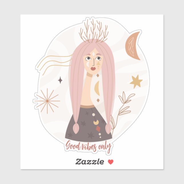 Pink pigtails boho woman flowers moon affirmation  (Sheet)