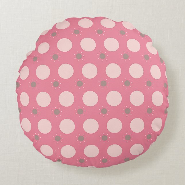Pink pika Dot wrapping paper Round Cushion (Front)