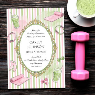 Pink Pilates and Matcha Birthday Celebration Invitation