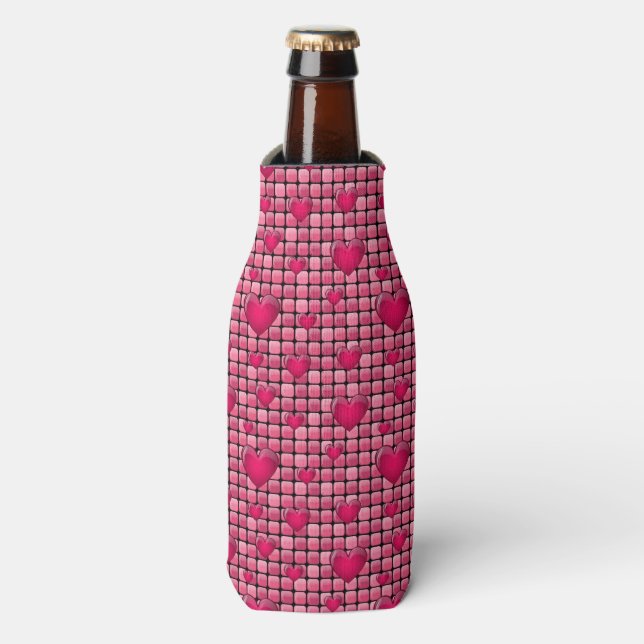 Pink Pile With Hearts Bottle Cooler (Bottle Front)