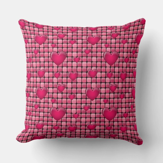 Pink Pile With Hearts Cushion (Front)
