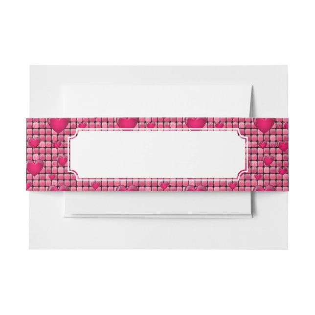 Pink Pile With Hearts Invitation Belly Band (Front Example)