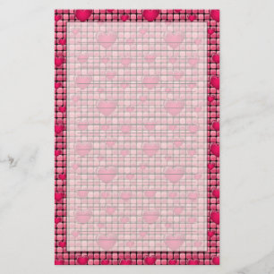 Pink Pile With Hearts Stationery