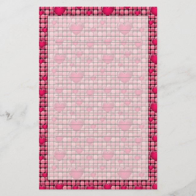 Pink Pile With Hearts Stationery (Front)