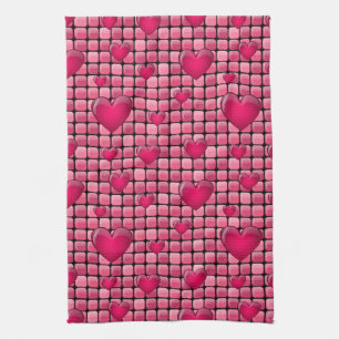 Pink Pile With Hearts Tea Towel