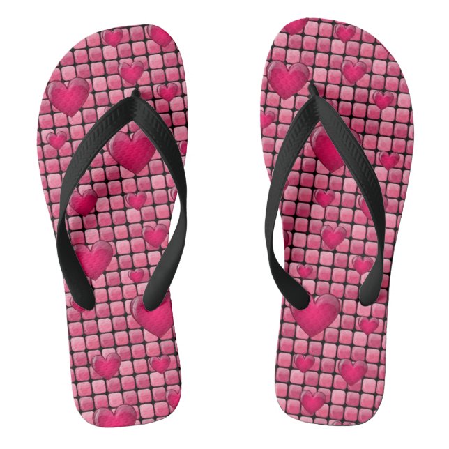 Pink Pile With Hearts Thongs (Footbed)