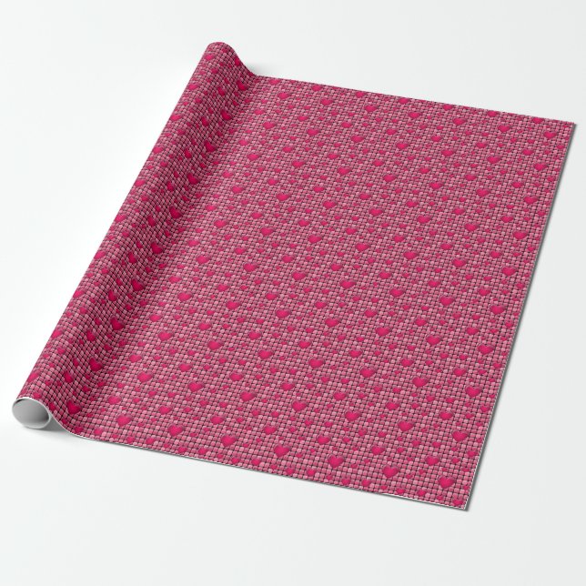 Pink Pile With Hearts Wrapping Paper (Unrolled)