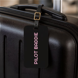 Pink Pilot Baddie Custom License Plate Woman Pilot Luggage Tag