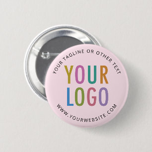 Pink Pin Back Button with Company Logo Round Badge
