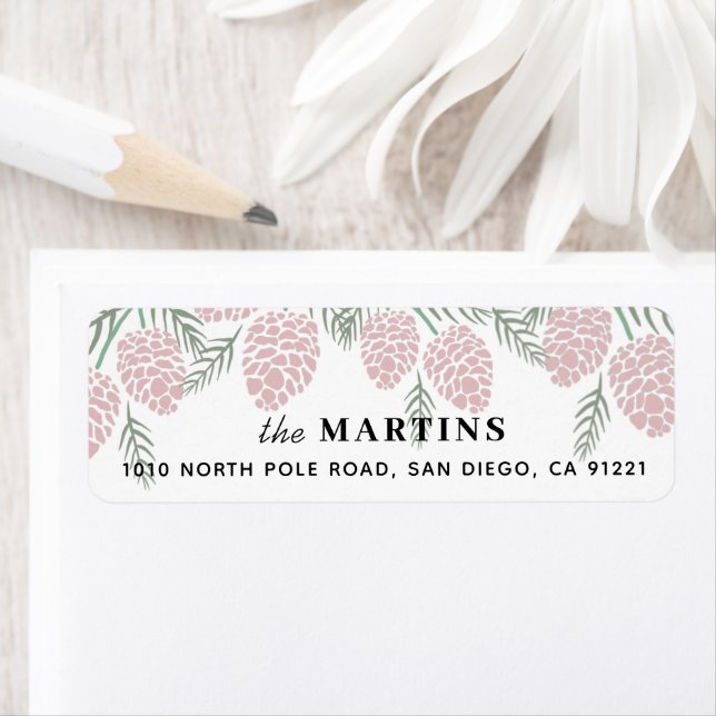 Pink Pine Cones Christmas Holiday Return Address Label (Insitu)