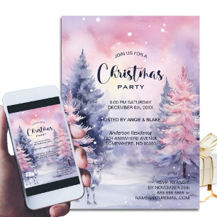 Pink Pine Trees Christmas Party Invitation