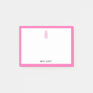 Pink Pineapple and Border on White with Name Post-it Notes