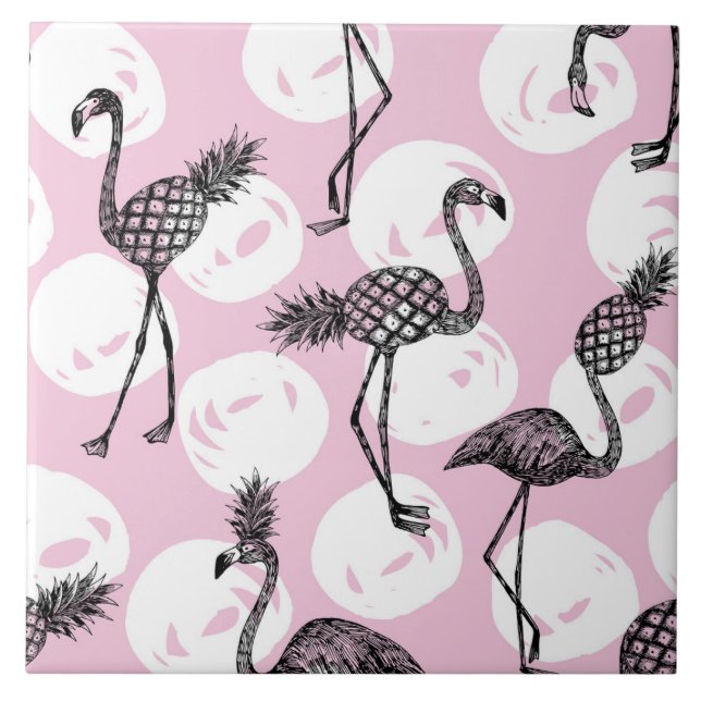 Pink Pineapple Flamingo Ceramic Tile (Front)