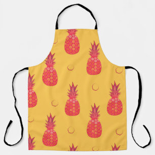 Pink pineapple on orange background. Seamless patt Apron