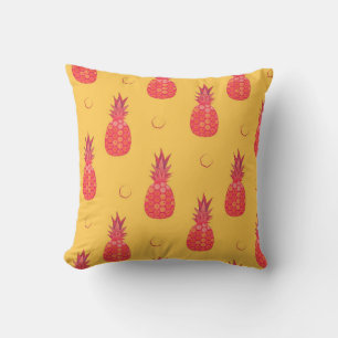 Pink pineapple on orange background. Seamless patt Cushion