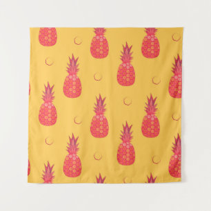 Pink pineapple on orange background. Seamless patt Tapestry