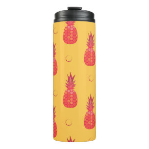 Pink pineapple on orange background. Seamless patt Thermal Tumbler