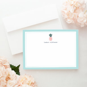 Pink Pineapple   Personalized Stationery Flat Card