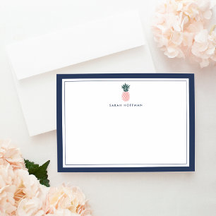 Pink Pineapple   Personalized Stationery Flat Card